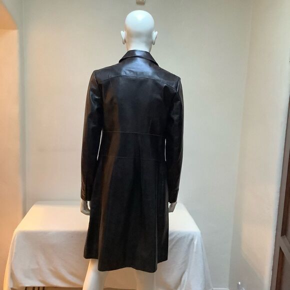LEATHER CAR COAT JACKET LONG - Picture 4 of 7